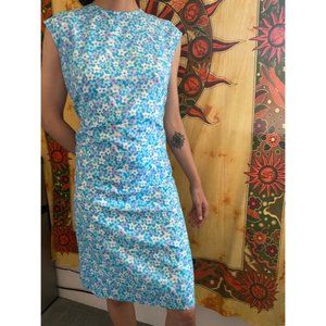 70s vintage nylon blue flower sleeveless zip dress